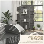 4 Panel 67 Inch Room Divider with 3 Display Shelves, Gray - Image 4