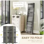4 Panel 67 Inch Room Divider with 3 Display Shelves, Gray - Image 5