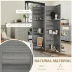 4 Panel 67 Inch Room Divider with 3 Display Shelves, Gray - Image 6