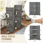 4 Panel 67 Inch Room Divider with 3 Display Shelves, Gray - Image 7