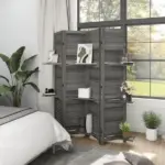 4 Panel 67 Inch Room Divider with 3 Display Shelves, Gray - Image 8
