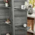4 Panel 67 Inch Room Divider with 3 Display Shelves, Gray - Image 9