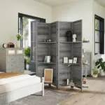 4 Panel 67 Inch Room Divider with 3 Display Shelves, Gray - Image 10
