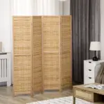 HOMCOM 4 Panel Bamboo Room Divider Hand Woven Privacy Screen Natural Tall Partition for Home Office 67 - Image 2