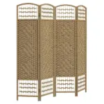 HOMCOM 4-Panel Folding Room Divider Natural Wave Fiber Portable Privacy Screen for Home Office