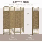 HOMCOM 4-Panel Folding Room Divider Natural Wave Fiber Portable Privacy Screen for Home Office - Image 4