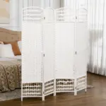 HOMCOM 4-Panel White Wave Fiber Folding Privacy Screen, Freestanding Room Divider for Home Office - Image 2