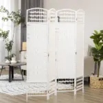 HOMCOM 4-Panel White Wave Fiber Folding Privacy Screen, Freestanding Room Divider for Home Office - Image 10