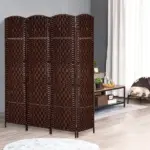 HOMCOM 4 Panel Wicker Room Divider 6' Tall Freestanding Folding Privacy Screen Brown - Image 2