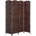 HOMCOM 4 Panel Wicker Room Divider 6' Tall Freestanding Folding Privacy Screen Brown - Image 11