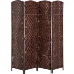 HOMCOM 4 Panel Wicker Room Divider 6' Tall Freestanding Folding Privacy Screen Brown - Image 12