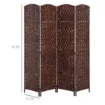 HOMCOM 4 Panel Wicker Room Divider 6' Tall Freestanding Folding Privacy Screen Brown - Image 3