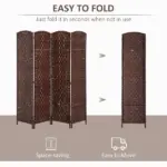 HOMCOM 4 Panel Wicker Room Divider 6' Tall Freestanding Folding Privacy Screen Brown - Image 4