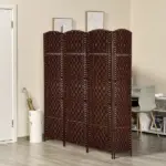 HOMCOM 4 Panel Wicker Room Divider 6' Tall Freestanding Folding Privacy Screen Brown - Image 10