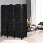HOMCOM 4 Panel Wicker Room Divider Folding Privacy Screen 6' Tall Black - Image 2