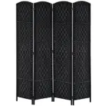 HOMCOM 4 Panel Wicker Room Divider Folding Privacy Screen 6' Tall Black