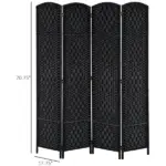 HOMCOM 4 Panel Wicker Room Divider Folding Privacy Screen 6' Tall Black - Image 3