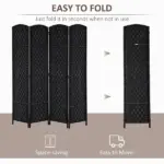 HOMCOM 4 Panel Wicker Room Divider Folding Privacy Screen 6' Tall Black - Image 4