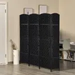 HOMCOM 4 Panel Wicker Room Divider Folding Privacy Screen 6' Tall Black - Image 10