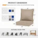 4 Patio Chair Cushions with Seat and Backrest, Fade Resistant Seat Replacement Cushion Set, Beige - Image 3