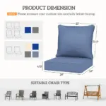 4 Patio Chair Cushions with Seat and Backrest, Fade Resistant Seat Replacement Cushion Set, Blue - Image 3