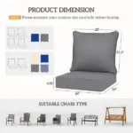 4 Patio Chair Cushions with Seat and Backrest, Fade Resistant Seat Replacement Cushion Set, Gray - Image 3