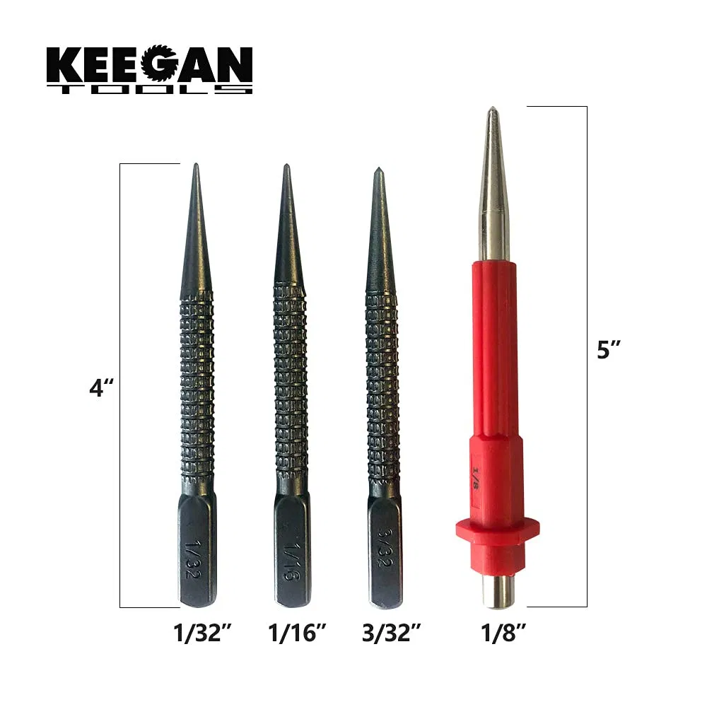 4 Piece Nail Setter and Center Punch Set for Wood and Metal
