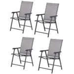 Outsunny 4-piece Patio Folding Chairs, Set with a Simple and Breathable Mesh, Dining Chair with Armrests, for Garden Yard, Camping
