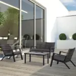 Outsunny 4-Piece Patio Sofa Set Outdoor Wicker Patio Conversation Sets with Removable Cushion and Coffee Table for Balcony, Backyard Black and Grey - Image 2