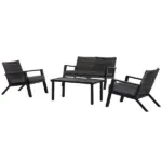 Outsunny 4-Piece Patio Sofa Set Outdoor Wicker Patio Conversation Sets with Removable Cushion and Coffee Table for Balcony, Backyard Black and Grey - Image 11