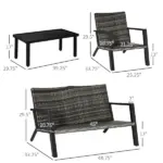 Outsunny 4-Piece Patio Sofa Set Outdoor Wicker Patio Conversation Sets with Removable Cushion and Coffee Table for Balcony, Backyard Black and Grey - Image 3