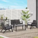 Outsunny 4-Piece Patio Sofa Set Outdoor Wicker Patio Conversation Sets with Removable Cushion and Coffee Table for Balcony, Backyard Black and Grey - Image 10