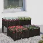 Outsunny 4 Piece Plastic Garden Bed, with Legs and Drainage Hole, Self-Watering and DIY, to Grow Flowers, Herbs and Vegetables, Brown - Image 2