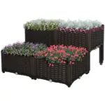 Outsunny 4 Piece Plastic Garden Bed, with Legs and Drainage Hole, Self-Watering and DIY, to Grow Flowers, Herbs and Vegetables, Brown - Image 11