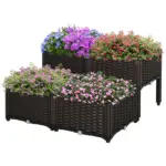 Outsunny 4 Piece Plastic Garden Bed, with Legs and Drainage Hole, Self-Watering and DIY, to Grow Flowers, Herbs and Vegetables, Brown