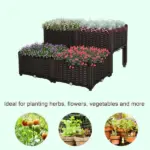 Outsunny 4 Piece Plastic Garden Bed, with Legs and Drainage Hole, Self-Watering and DIY, to Grow Flowers, Herbs and Vegetables, Brown - Image 4