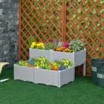 4 Piece Raised Garden Planter Gray with Legs Self-Watering for Outdoor Flowers Herbs Vegetables - Image 2