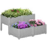 4 Piece Raised Garden Planter Gray with Legs Self-Watering for Outdoor Flowers Herbs Vegetables - Image 11