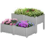 4 Piece Raised Garden Planter Gray with Legs Self-Watering for Outdoor Flowers Herbs Vegetables
