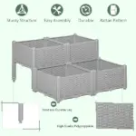 4 Piece Raised Garden Planter Gray with Legs Self-Watering for Outdoor Flowers Herbs Vegetables - Image 4