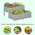 4 Piece Raised Garden Planter Gray with Legs Self-Watering for Outdoor Flowers Herbs Vegetables - Image 7