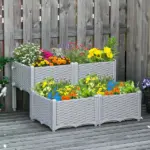 4 Piece Raised Garden Planter Gray with Legs Self-Watering for Outdoor Flowers Herbs Vegetables - Image 10