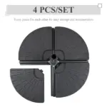 Outsunny 4 Pieces Round Patio Umbrella Base, Cantilever Offset Outdoor Umbrella Weights, 52 Liters Capacity Water or 112 lbs Capacity Sand Set, Black - Image 4