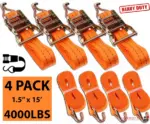 4 Pack 15 Foot Ratchet Tie Down Straps 1330 lb WLL 4000 lb Break Strength - Image 7