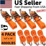 4 Pack 15 Foot Ratchet Tie Down Straps 1330 lb WLL 4000 lb Break Strength
