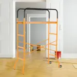 HOMCOM 4-Step Steel Scaffold Organizer Platform, Anti-Skid Mobile Scaffolding Ladder with 2 Wheels, Free Moving for Indoor/Outdoor Decoration - Image 2