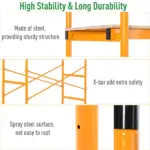 HOMCOM 4-Step Steel Scaffold Organizer Platform, Anti-Skid Mobile Scaffolding Ladder with 2 Wheels, Free Moving for Indoor/Outdoor Decoration - Image 6