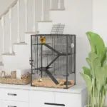 4 Tier Hamster Cage with Deep Tempered Glass Bottom, Running Wheel, Hut, Water Bottle, Food Dish, 24" x 16" x 31.5" - Image 2