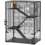 4 Tier Hamster Cage with Deep Tempered Glass Bottom, Running Wheel, Hut, Water Bottle, Food Dish, 24" x 16" x 31.5"
