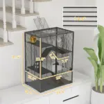 4 Tier Hamster Cage with Deep Tempered Glass Bottom, Running Wheel, Hut, Water Bottle, Food Dish, 24" x 16" x 31.5" - Image 3